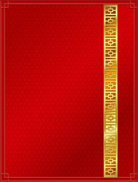 Background Chinese Lattice Frame In Red With Vertical Gold Band