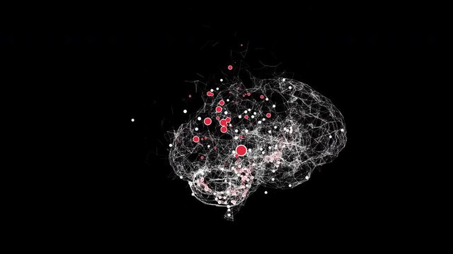 Infected brain model losing some parts over black background.
