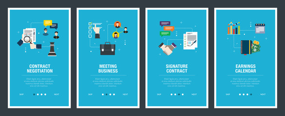 Contract negotitation, meeting business,  signature contract, earnings calendar.
