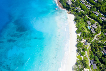 Fototapeta na wymiar Paradise Seychelles Mahe Island aerial beach view 