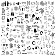 Naklejka premium Set of Summer Drawing illustration Hand drawn doodle Sketch line vector eps10