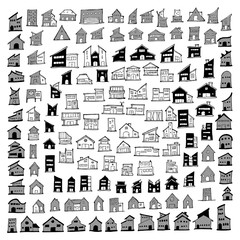 Set of House Drawing illustration Hand drawn doodle Sketch line vector eps10