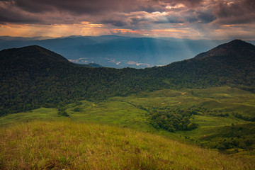 Obraz premium Landscape of meadow on high mountain in Doi Mon Chong, Chiangmai, Thailand.