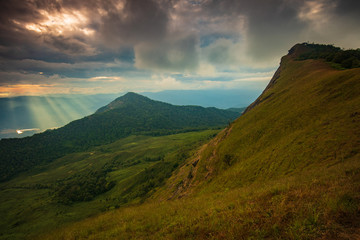 Fototapeta premium Landscape of meadow on high mountain in Doi Mon Chong, Chiangmai, Thailand.