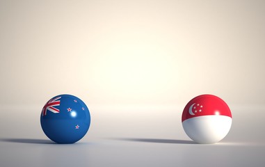 flag. 3d render of international flagball. new zealand-singapore flag ball.