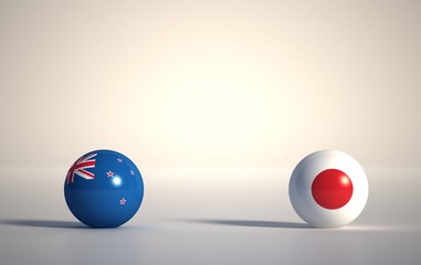 flag. 3d render of international flagball. new zealand-japan flag ball.
