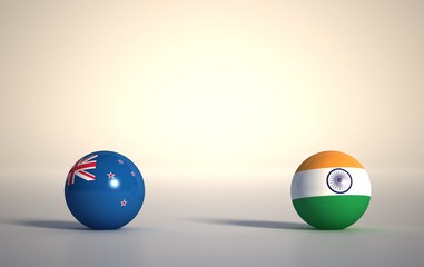 flag. 3d render of international flagball. new zealand-india flag ball.