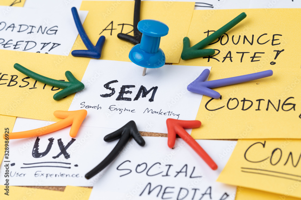 Fototapete sem search engine marketing, banner or ads in search result page to drive traffic to website concept