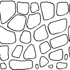 Stones handdrawn seamless black and white pattern. Vector illustration.
