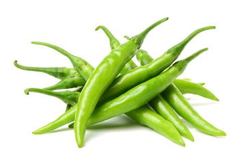 green chili pepper on white background.