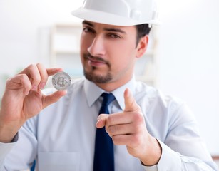 Man in bitcoin mining business concept