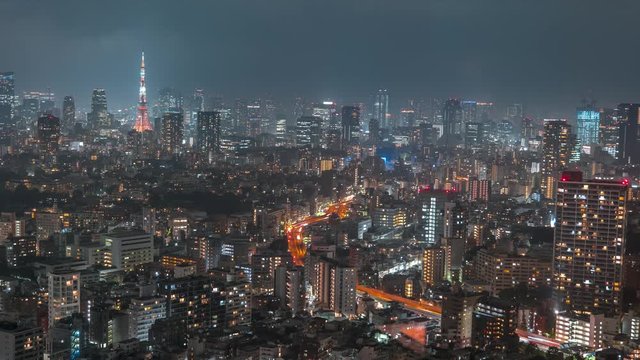 Beautiful night timelapse of Tokyo, Japan. Cityscape skyline with Tokyo Tower.