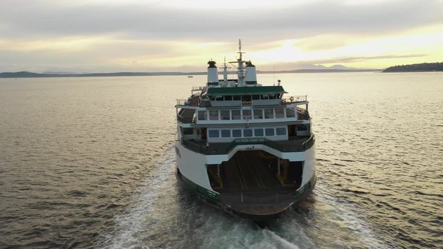 Aerial view of a ferry in the Puget Sound. Filmed in 4K 30fps