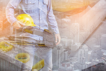 Engineer man working at a construction site.