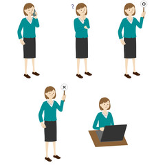 Illustration of a businesswoman (5 poses set)