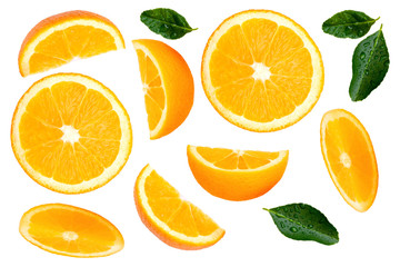 set of orange citrus fruits isolated on white background