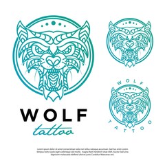 wolf vector logo with a line art tattoo style