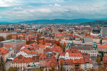 Obraz premium Ljubljana city panorama shoot from above, Slovenia, Europe