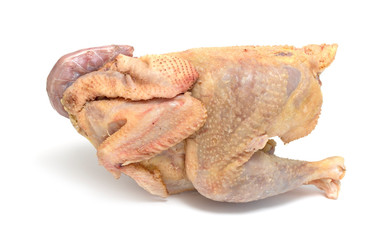 Raw chicken carcass isolated on a white background.
