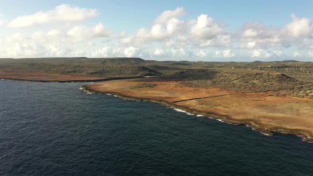 Aerial view of Boka Ascension - Curaçao - Caribbean Sea with turquoise water, cliff, beach and beautiful coral reef