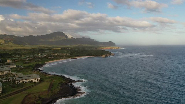 Aerial view along Hawaii beach coastline 