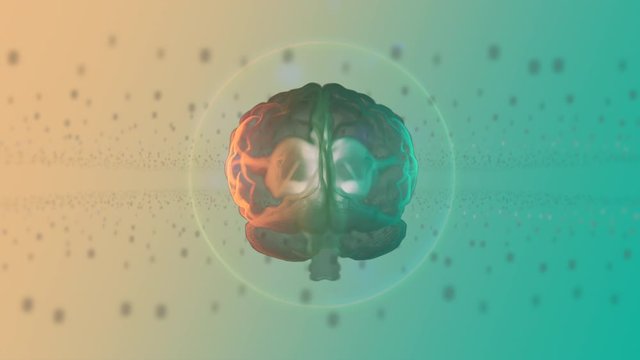 Computed medical tomography MRI scan of human brain over dotted light background.