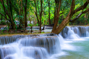 Huai Mae Khamin waterfall with tides in rainy season