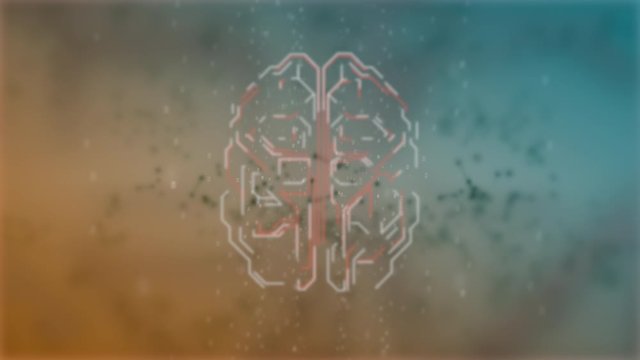 Abstract virtual space. Journey through magical digital data tunnel of a hi-tech cyber space and hud brain glowing.