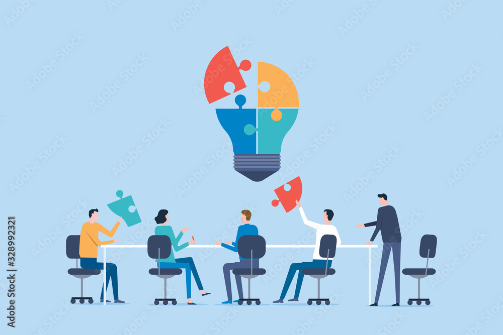 Poster flat vector business team meeting for brainstorming concept