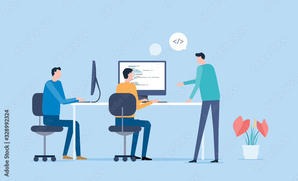 Poster flat vector business team working and project collaboration process meeting concept
