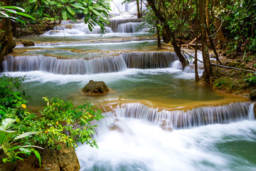Huai Mae Khamin waterfall idyllic in rainy season and natural