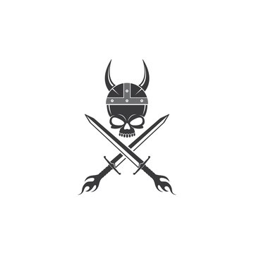 spartan helmet with skull and sword vector icon illustration
