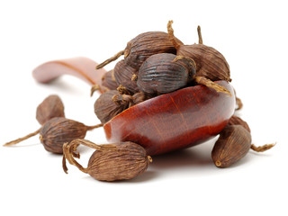 Black cardamom on a white background 