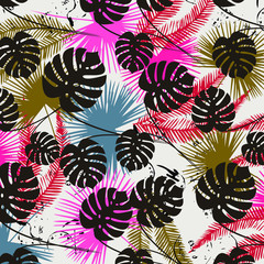 Tropical palm leaves, jungle leaves vector floral pattern background