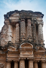   Architecture detail facades and columns of Our Lady of Carmen Church, Antigua Guatemala, Spanish Baroque, The origins of this building date from 1638, destroyed by four earthquakes