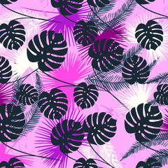 Tropical palm leaves, jungle leaves vector floral pattern background
