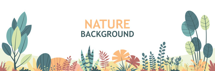 Flat nature background with copy space for text, for banner, greeting card, poster and advertising. Vector Illustrations with separate layers.