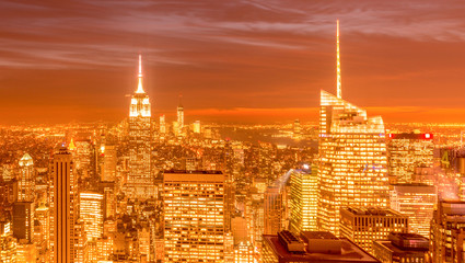 Obraz premium View of New York Manhattan during sunset hours