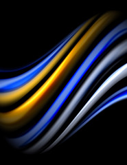 Silk smooth lines on black, liquid fluid color waves. Vector Illustration