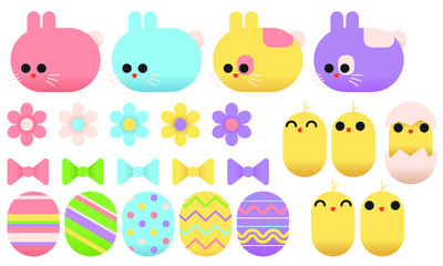 Easter Bunnies With Flowers, Bows, Easter Eggs, and Chicks