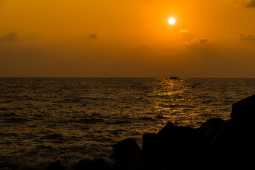 sunrise on the beach sea, sunset, sun, ocean, sky, water, beach, sunrise, landscape, nature, orange, coast, evening, dusk, waves, clouds, cloud, horizon, reflection, light, beautiful, mediterranean