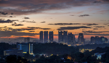 Fototapeta na wymiar majestic sunrise over kuala lumpur, malaysia city skyline
