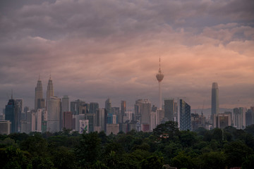 Fototapeta na wymiar majestic sunrise over kuala lumpur, malaysia city skyline