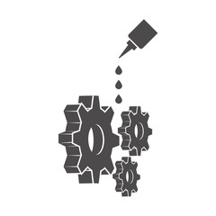 Gears and oilcan icon in flat style.Vector illustration.