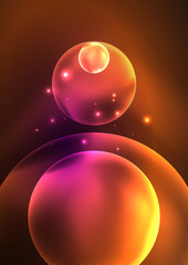 Glowing neon shiny transparent bubbles, glass circles or bio cell concept. Techno futuristic vector abstract background For Wallpaper, Banner, Background, Card, Book Illustration, landing page