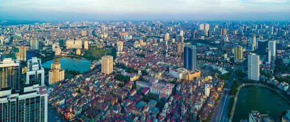 Hanoi, Vietnam - 22th June 2019: Hanoi cityscape at sunset, from Lotte Observation Deck in Lotte Center, Hanoi.