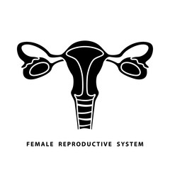 Cutout silhouette Female reproductive system icon. Outline template for anatomy poster. Black simple illustration. Flat isolated vector image on white background. Cartoon vagina and uterus