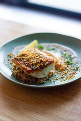 White fish crumbed in panko and sesame