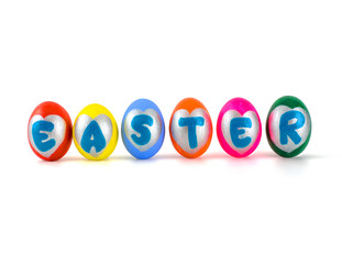 Easter eggs, colorful painted is letters in heart