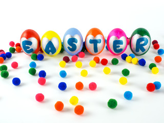 Easter eggs, colorful painted is letters in heart